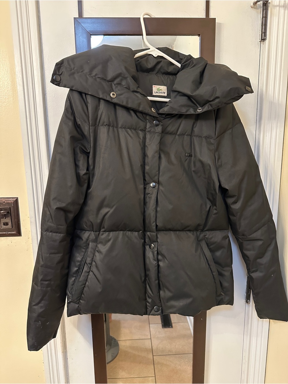 Lacoste Black Quilted Hooded Puffer Coat
